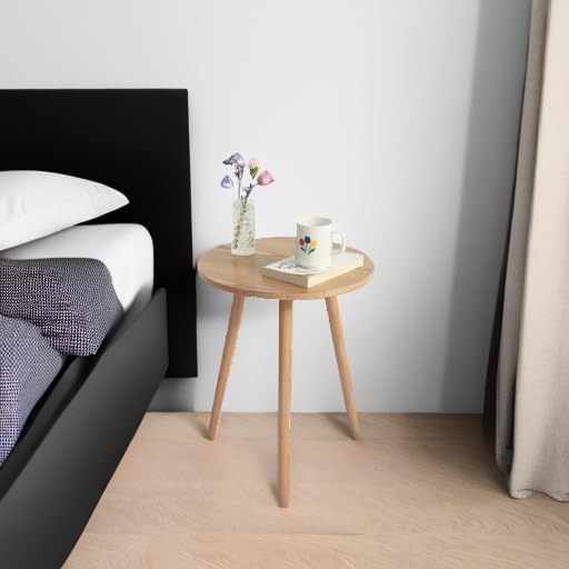 Round Walnut Modern Small Side Table