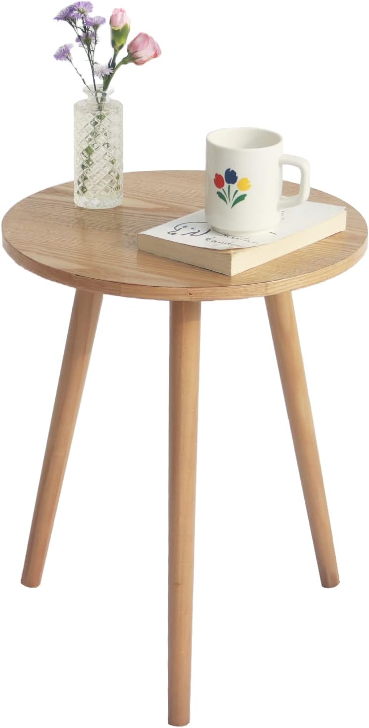 Round Walnut Modern Small Side Table