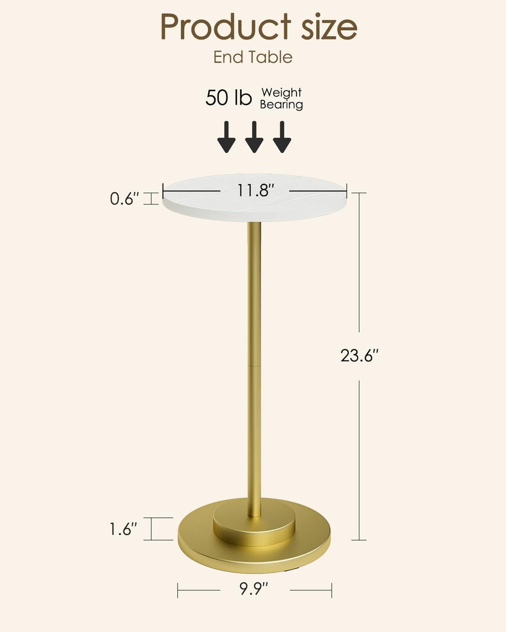 White Gold Metal Pedestal Round Side Table