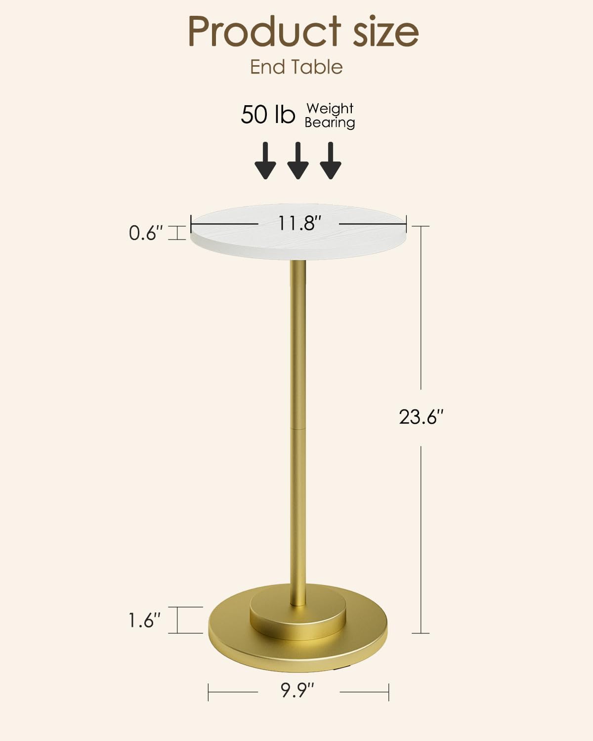 White Gold Metal Pedestal Round Side Table