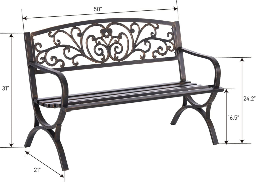 MFSTUDIO Floral Cast Iron Garden Bench