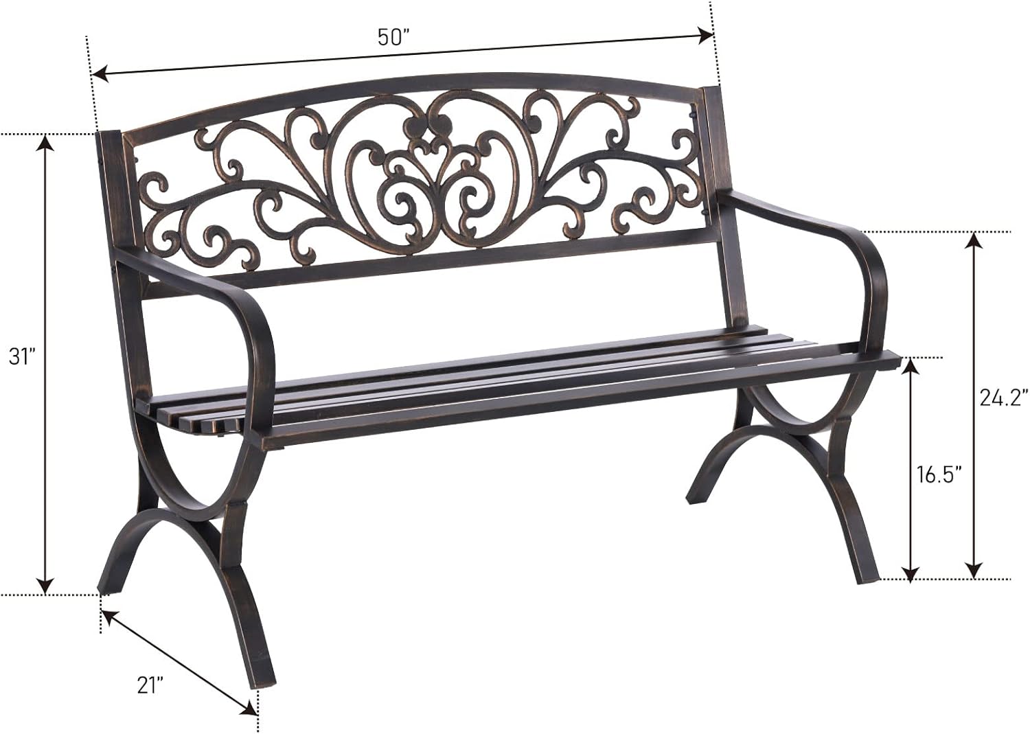 MFSTUDIO Floral Cast Iron Garden Bench