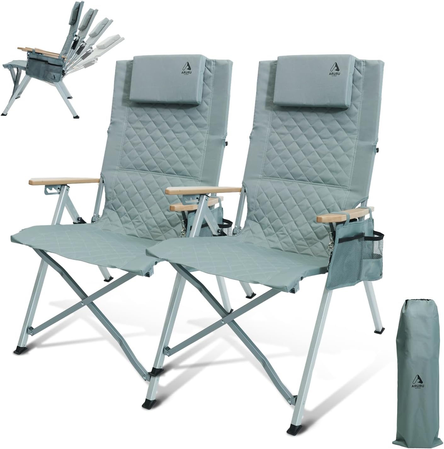 2 Pack Heavy Duty Reclining Camping Chair