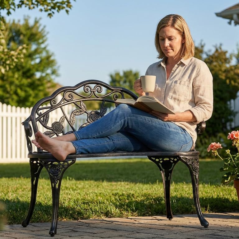 Sundale Antique Rose Cast Aluminum Bench