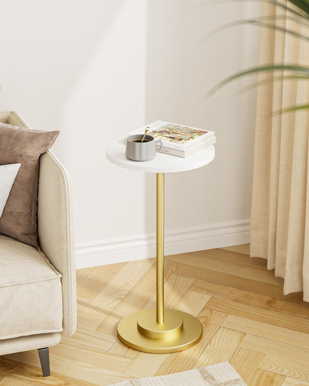 White Gold Metal Pedestal Round Side Table