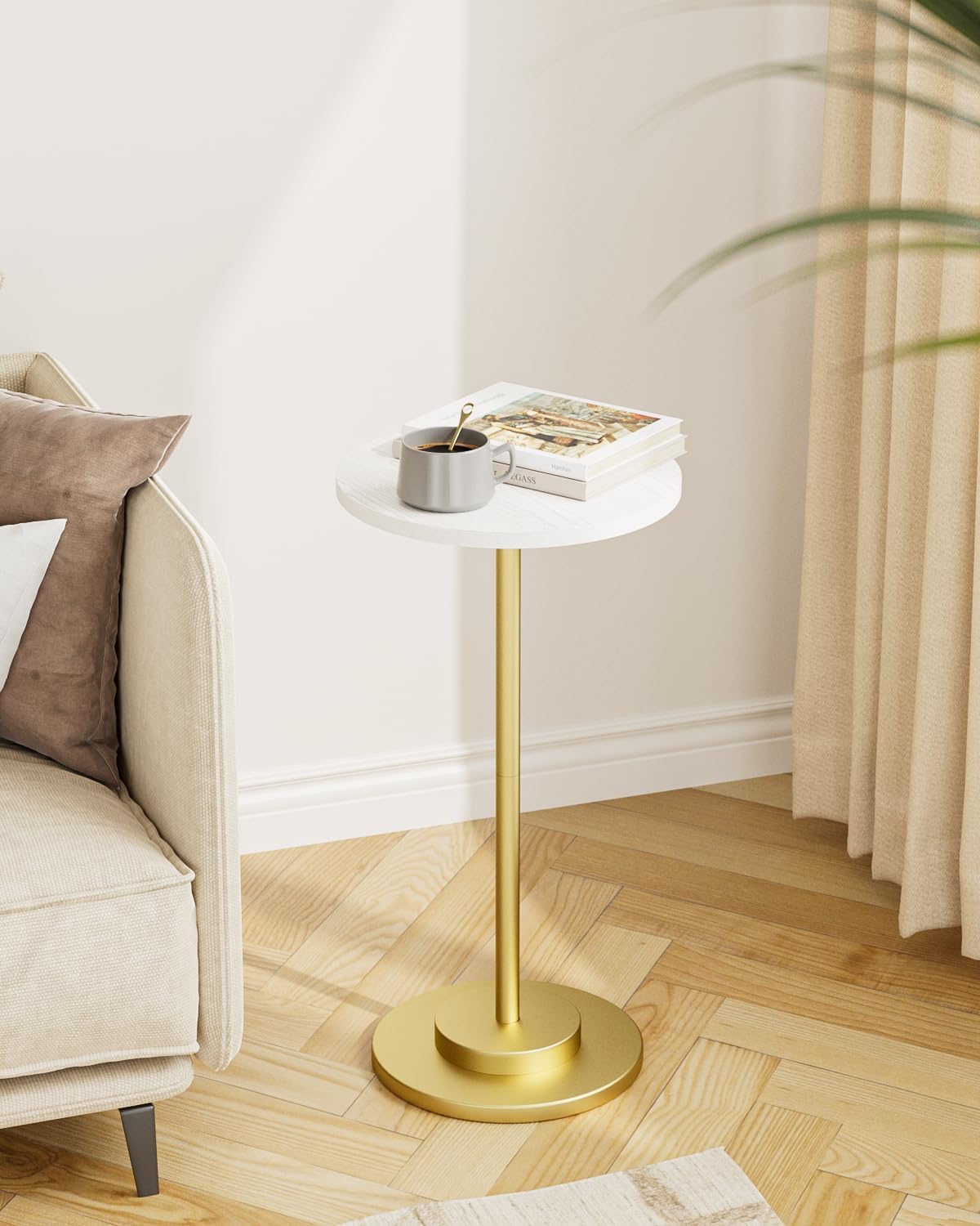 White Gold Metal Pedestal Round Side Table