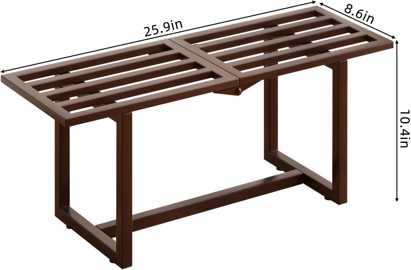 Plant Stand Indoor Outdoor, Foldable Metal Plant Shelf for Multiple Pots, Mid Century Slatted Bench for Patio Garden, Heavy Duty Capacity 330 lbs 2 Pack Coffee