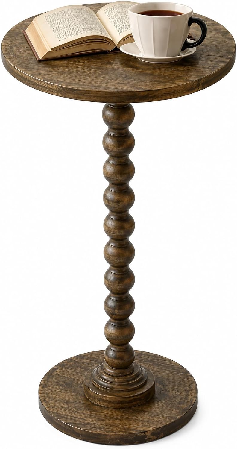 Rustic Walnut Solid Wood Round Side Table