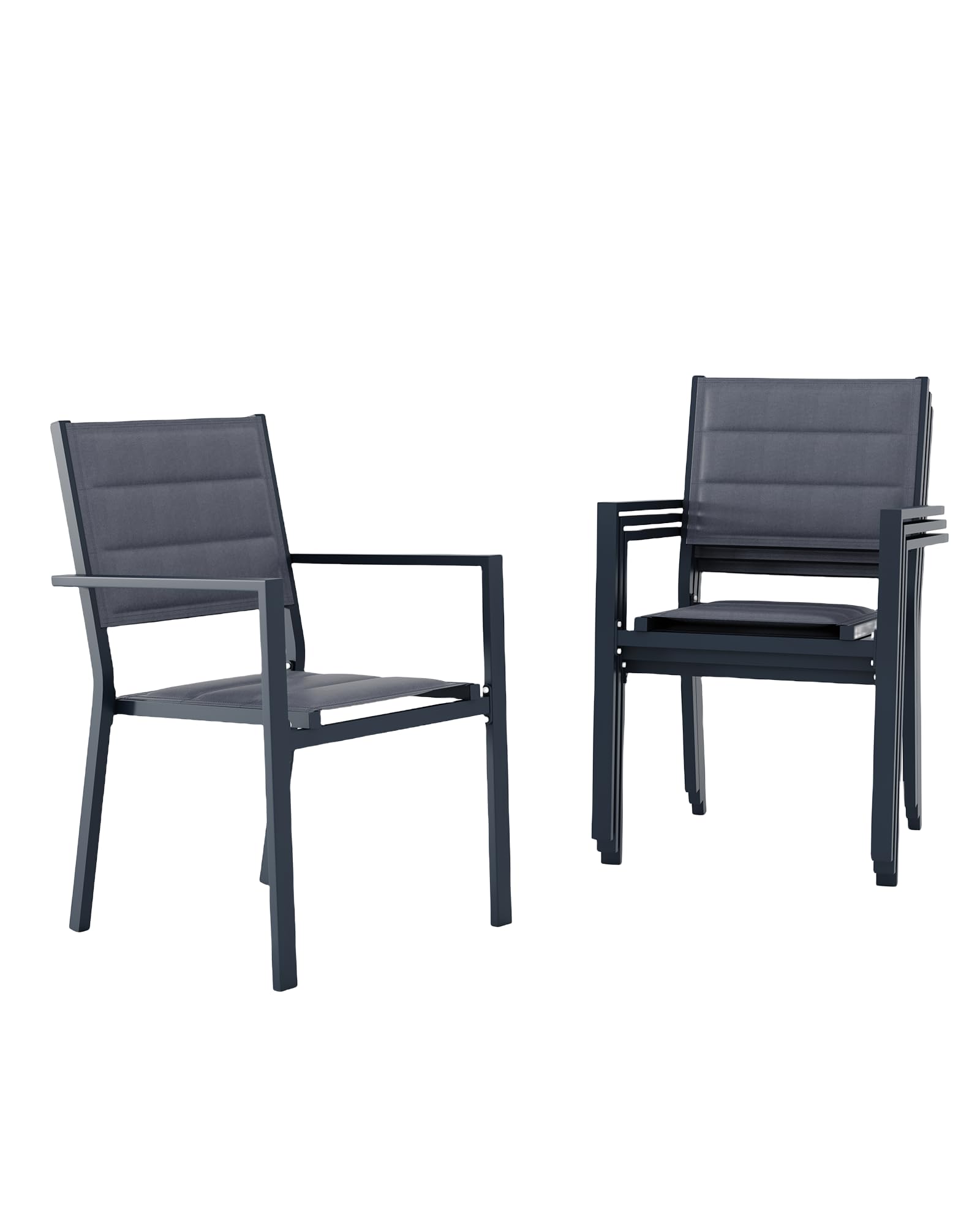 Aluminum Stackable Patio Dining Chairs Set of 4, Stacking Outdoor Dining Chairs for All Weather with Textilene Farbic for Outdoor,Patio,Deck,Backyard, Black