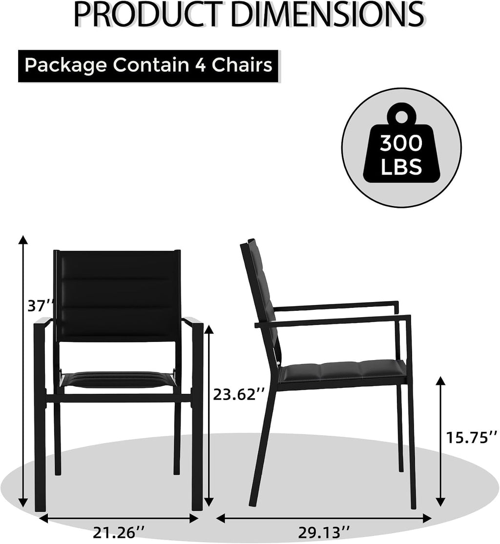 Aluminum Stackable Patio Dining Chairs Set of 4, Stacking Outdoor Dining Chairs for All Weather with Textilene Farbic for Outdoor,Patio,Deck,Backyard, Black