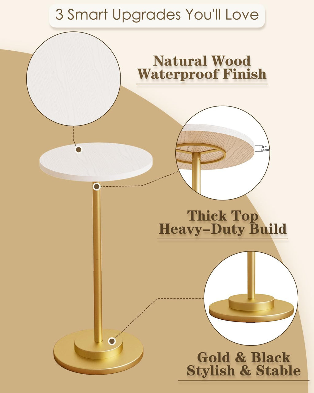 White Gold Metal Pedestal Round Side Table