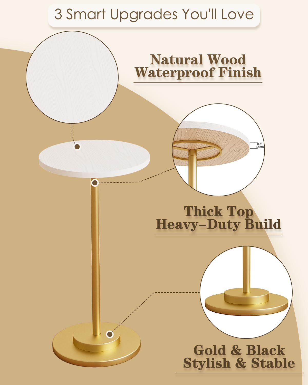 White Gold Metal Pedestal Round Side Table