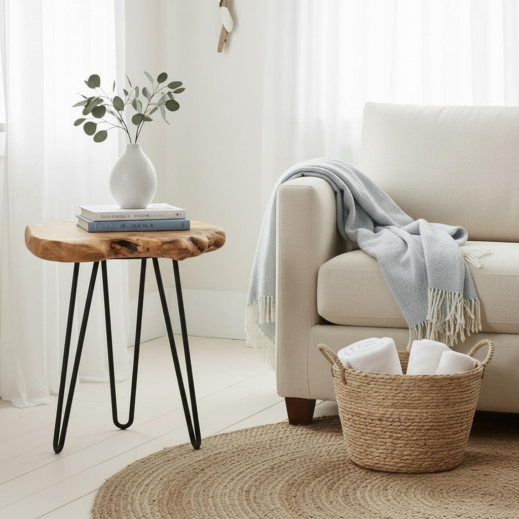 Live Edge Wood Hairpin Leg Side Table