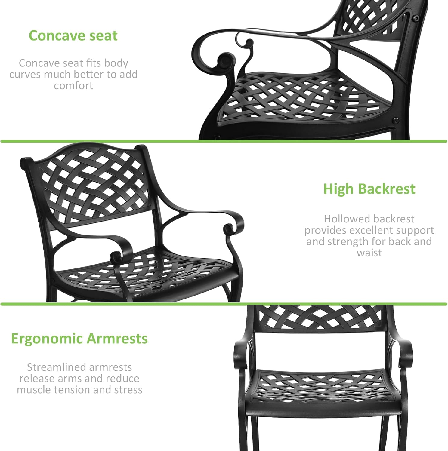 2 Pack Cast Aluminum Patio Dining Chairs