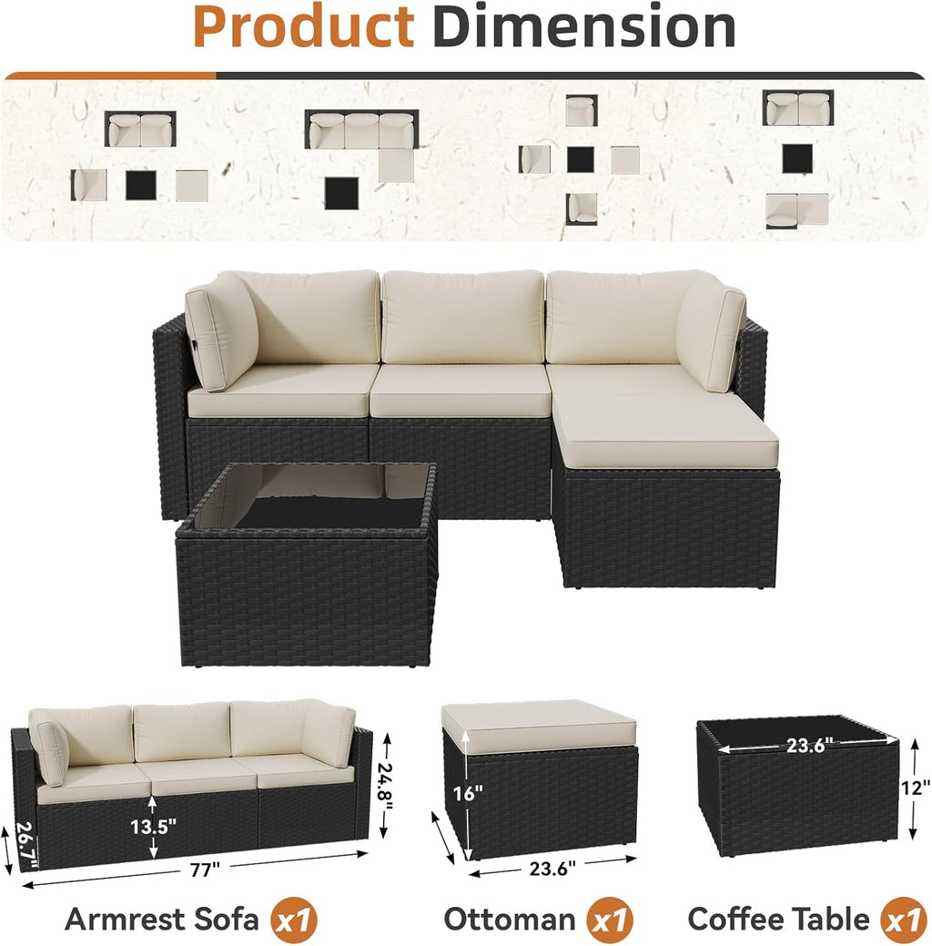 Aoxun 5-Piece Wicker Sofa Set