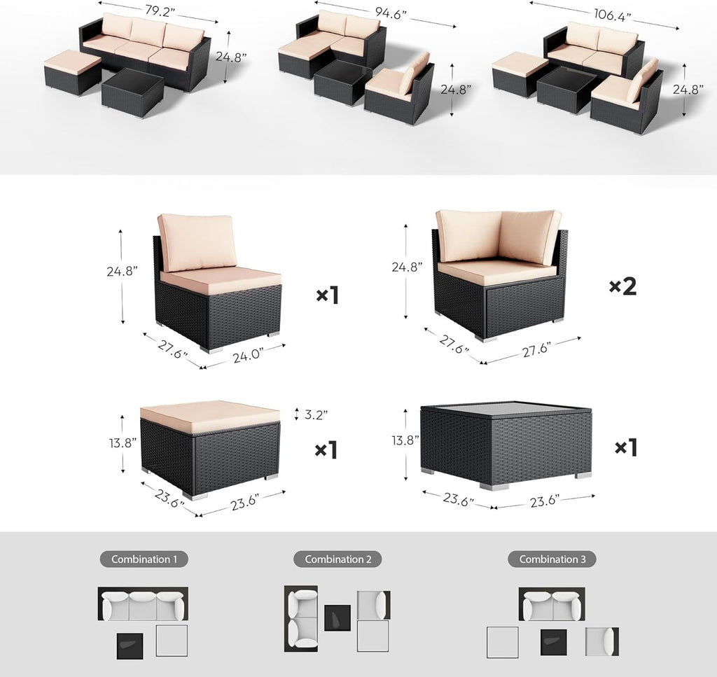 WWR 5-Piece Wide Armrest Wicker Sofa
