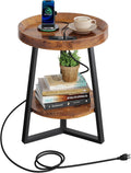 2-Tier Rustic Charging Round Side Table