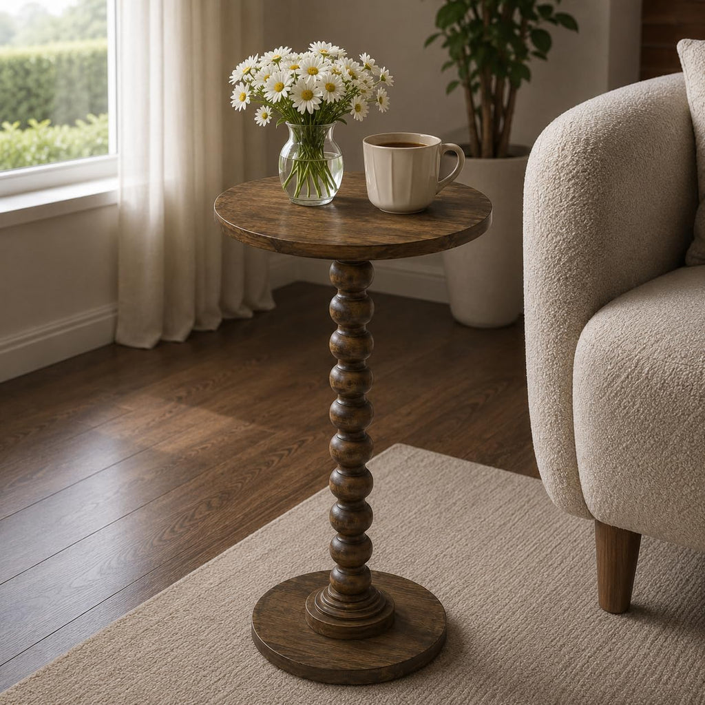 Rustic Walnut Solid Wood Round Side Table