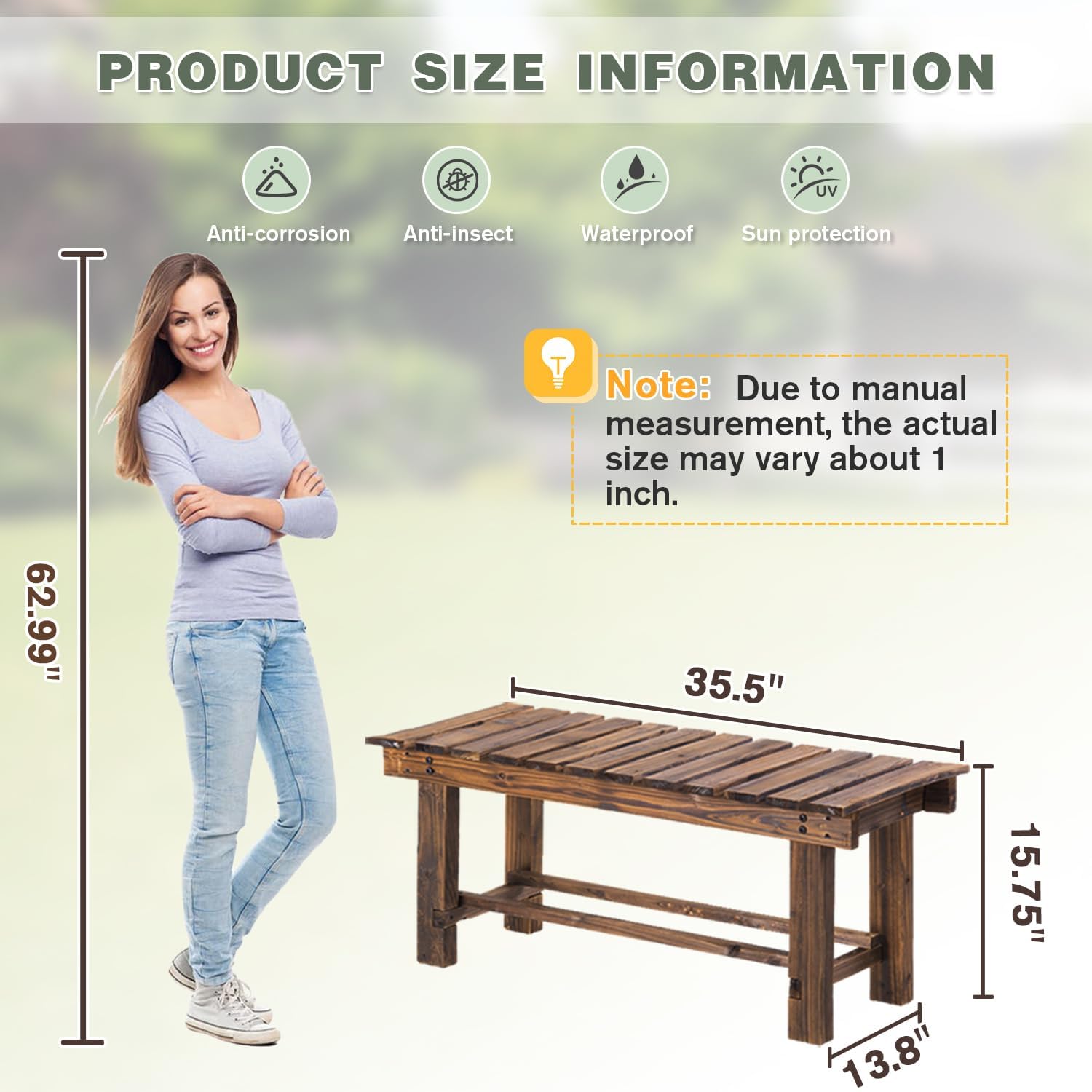 2 Person Weatherproof Wooden Backless Bench