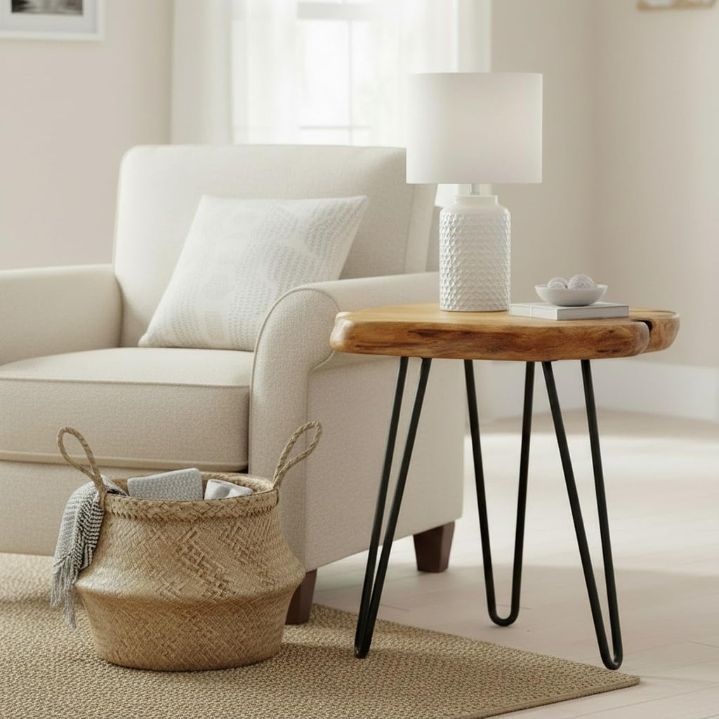 Live Edge Wood Hairpin Leg Side Table
