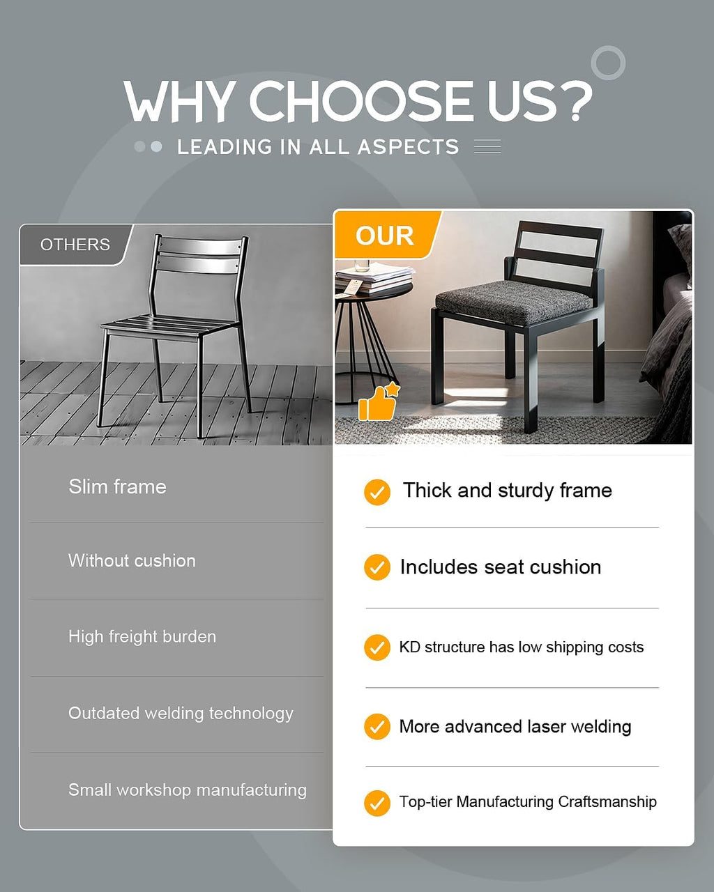Patio Dining Chairs Set of 2, 420lbs Heavy Duty Outdoor Metal Chairs with Removable Cushions, 105° Ergonomic Back, Weather & Rust Resistant Furniture for Deck, Garden, Porch, Bistro, Grey