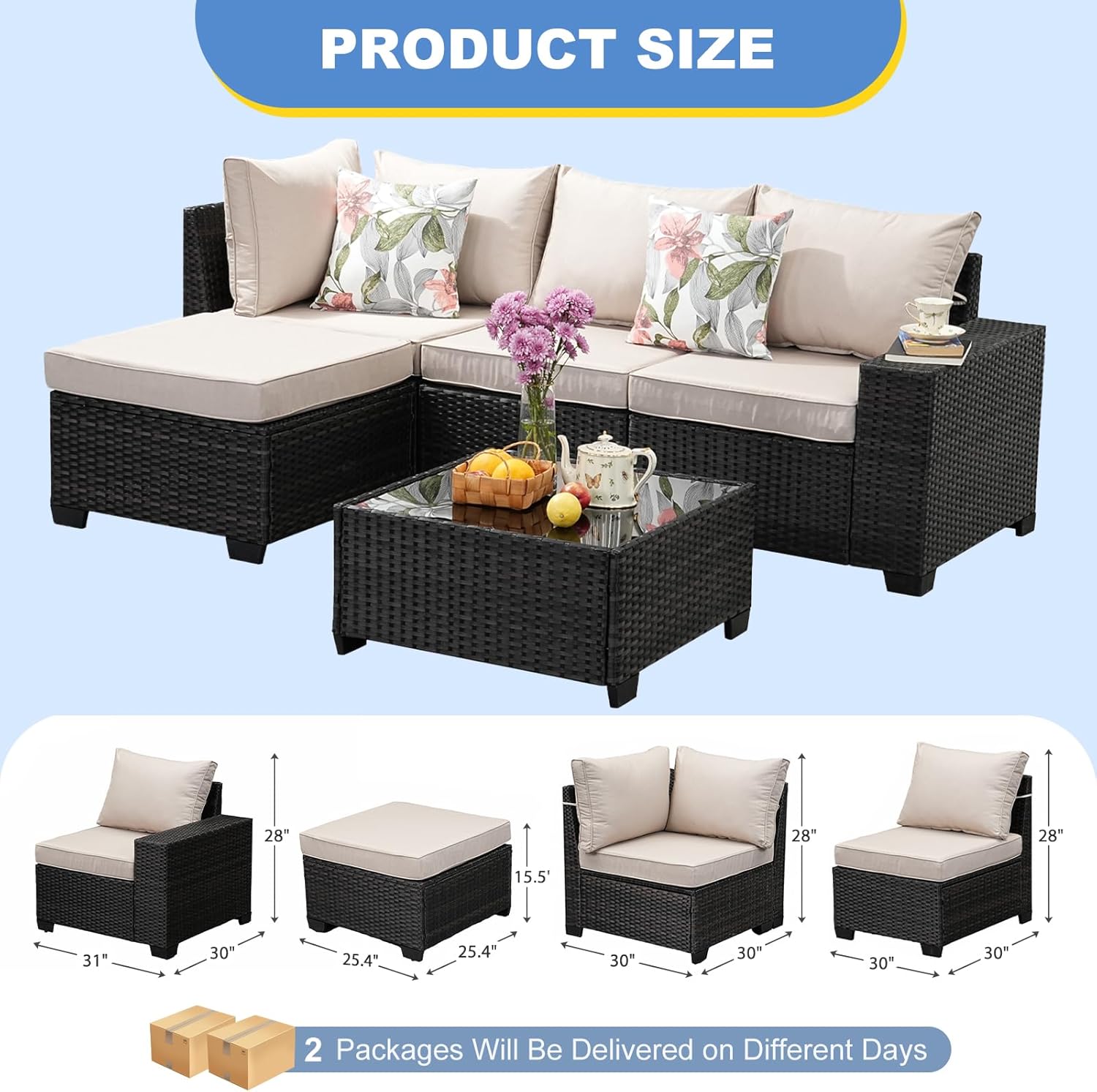 5-Piece Wicker Rattan Sofa Set