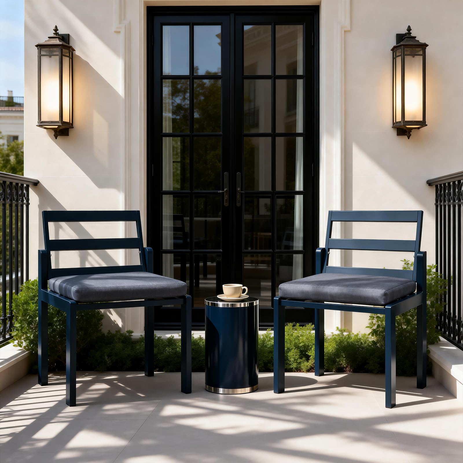 Patio Dining Chairs Set of 2, 420lbs Heavy Duty Outdoor Metal Chairs with Removable Cushions, 105° Ergonomic Back, Weather & Rust Resistant Furniture for Deck, Garden, Porch, Bistro, Grey