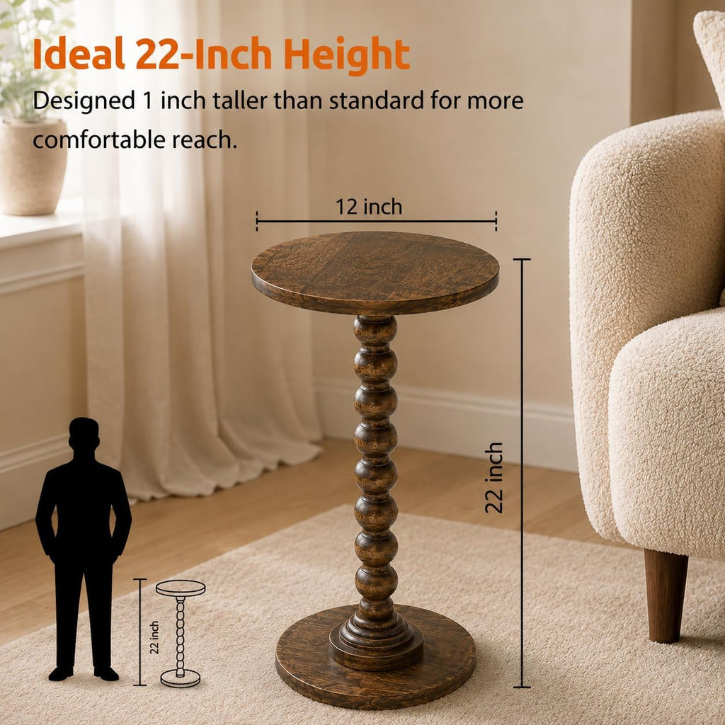 Rustic Walnut Solid Wood Round Side Table