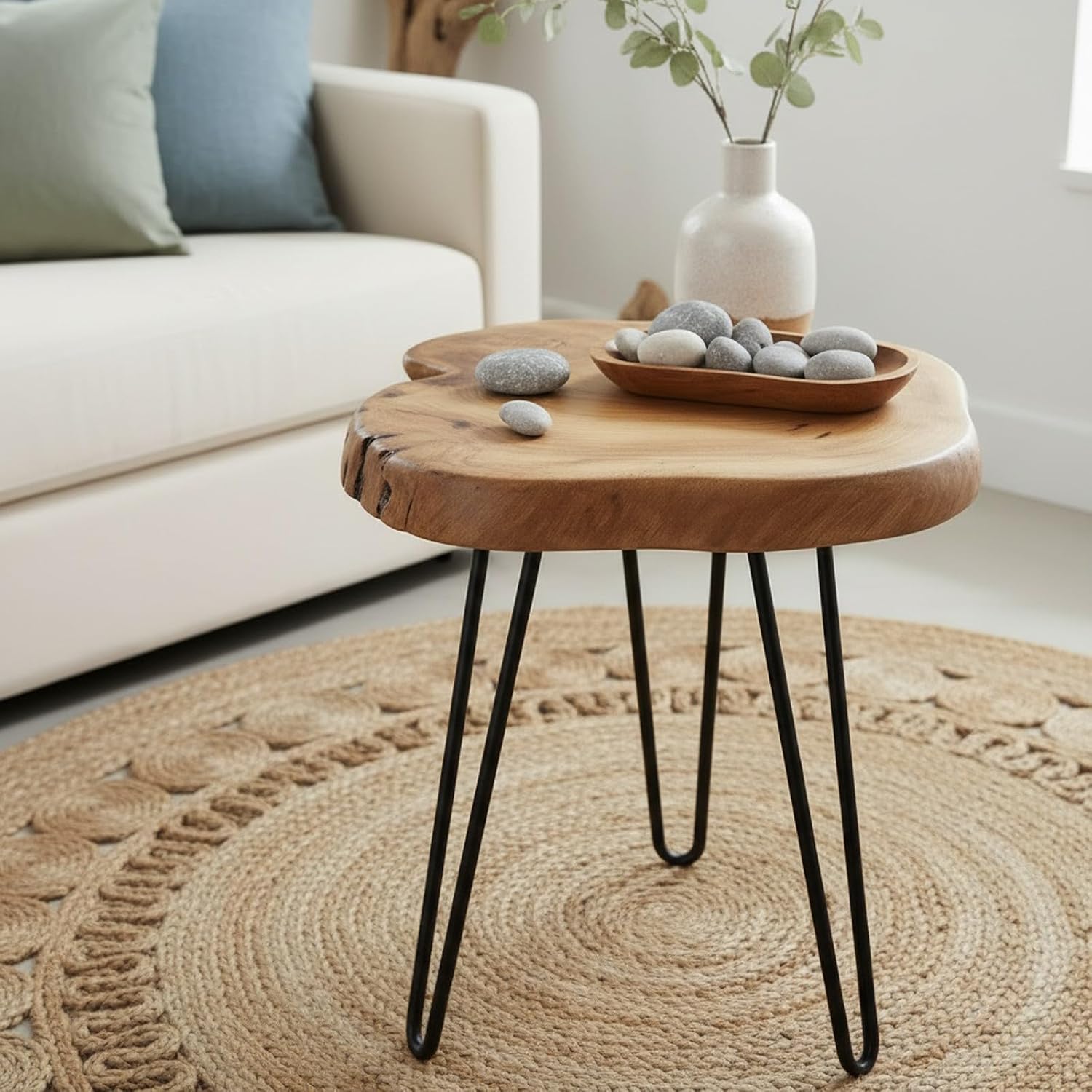 Live Edge Wood Hairpin Leg Side Table