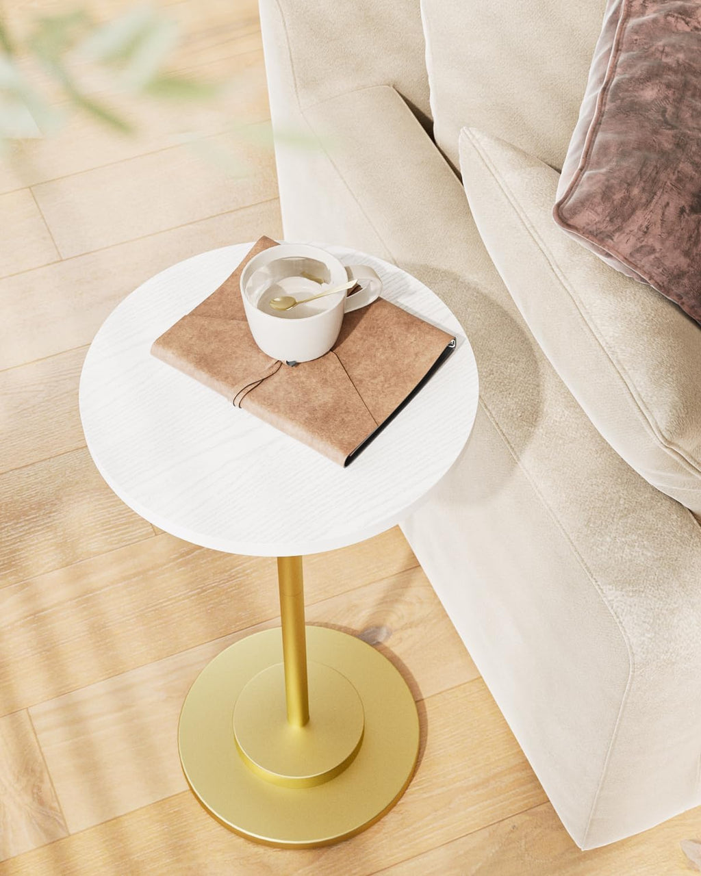 White Gold Metal Pedestal Round Side Table