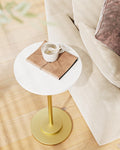White Gold Metal Pedestal Round Side Table