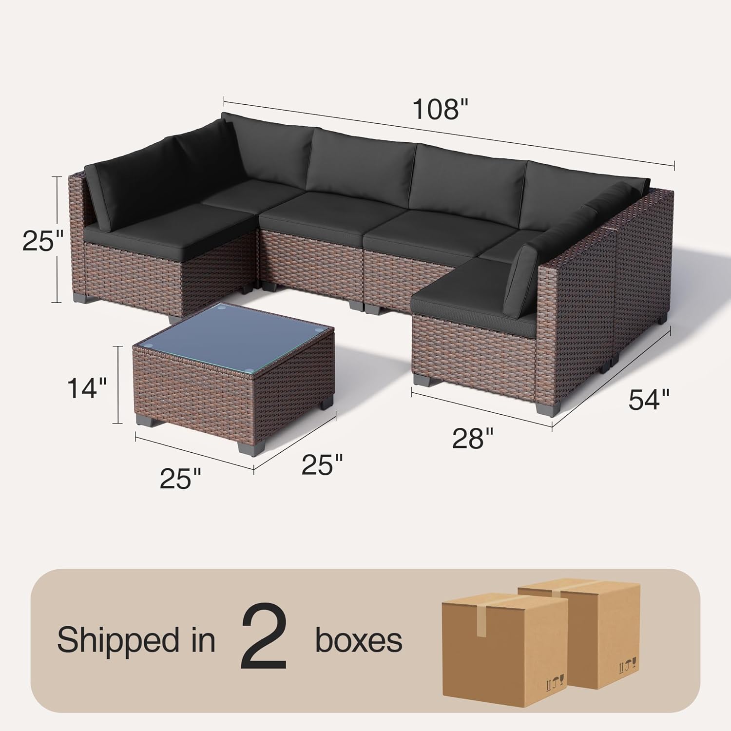 Qsun 7-Piece PE Rattan Sofa Set