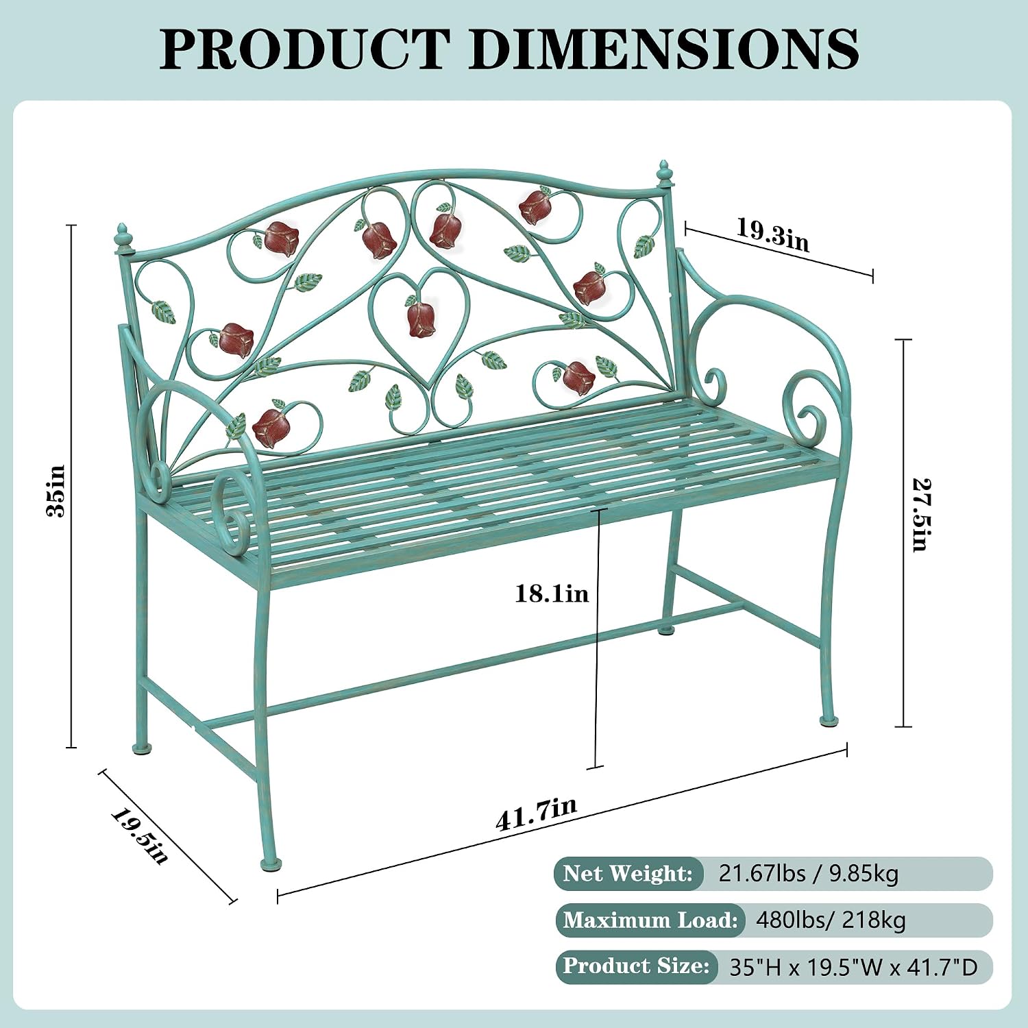 DIBRATY Rose Pattern 2-Seater Metal Bench