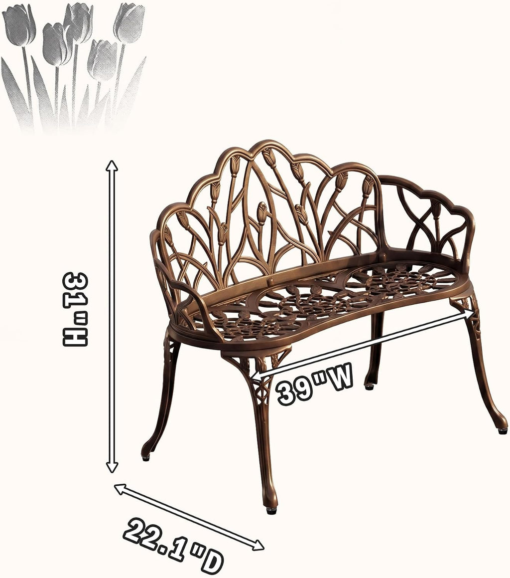 Cast Aluminum Patio Loveseat Bench