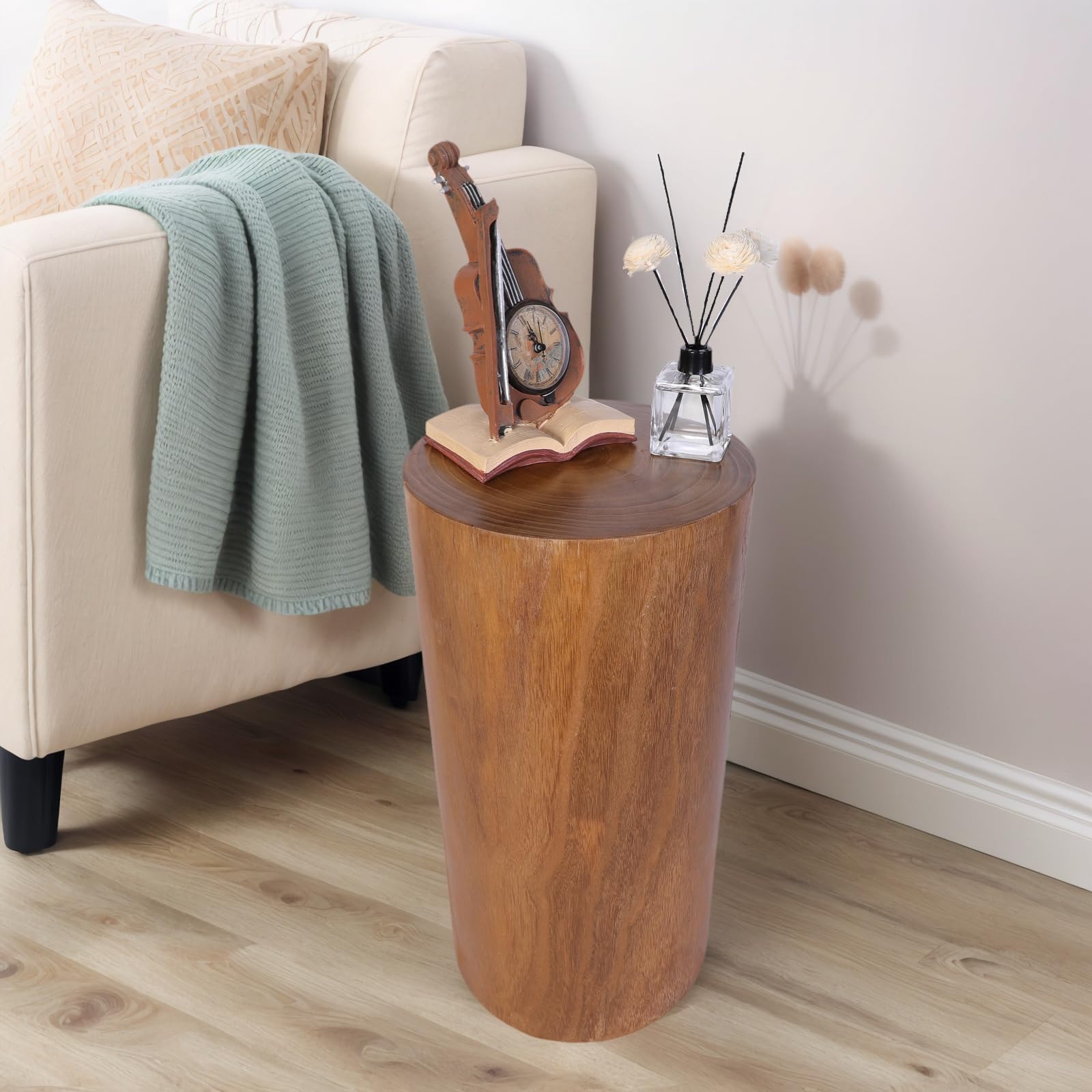 Athaliah Wooden Tree Stump Stool,Decorative Garden Stool Wood Stump Table Round Side Table Wood End Table,Rustic Vintage Table for Living Room Bedroom Balcony Family and Office 19.25" Tall