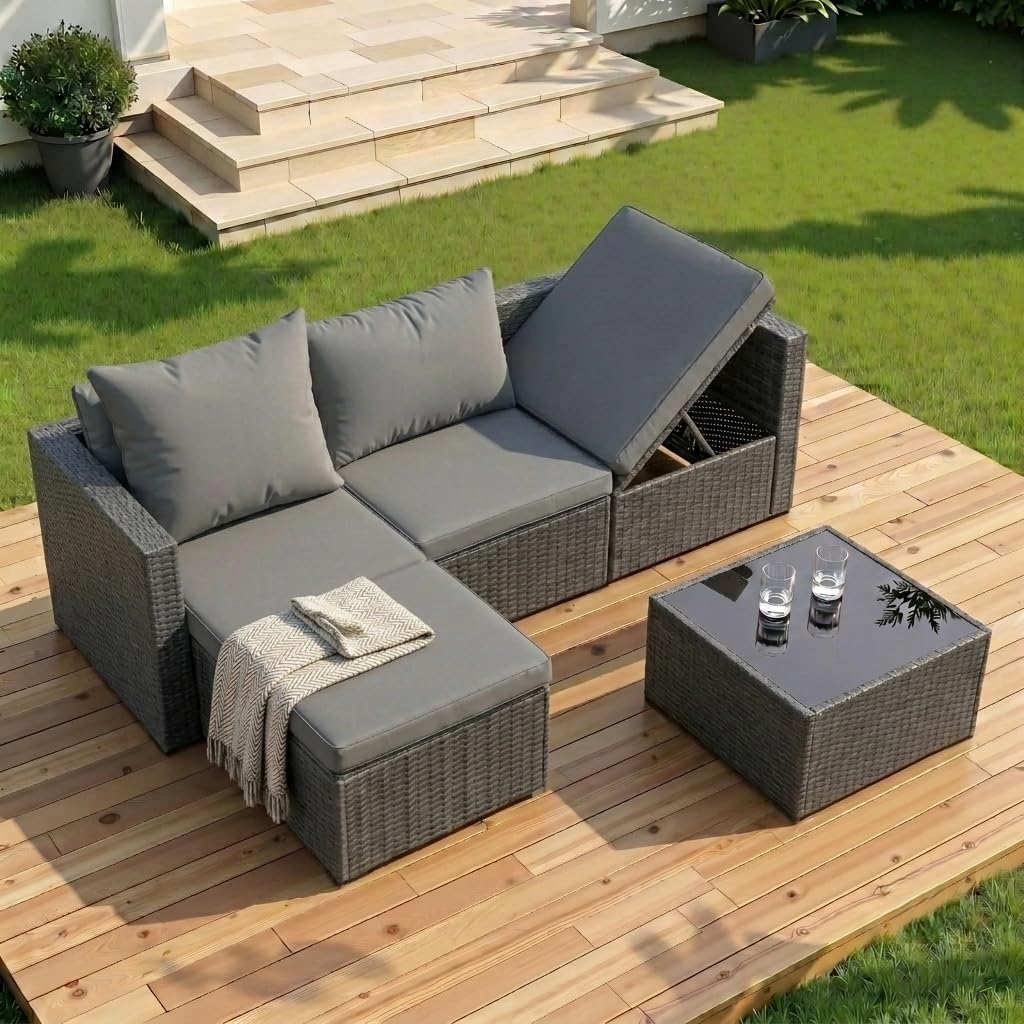 Shintenchi 4-Piece Convertible Wicker Sofa