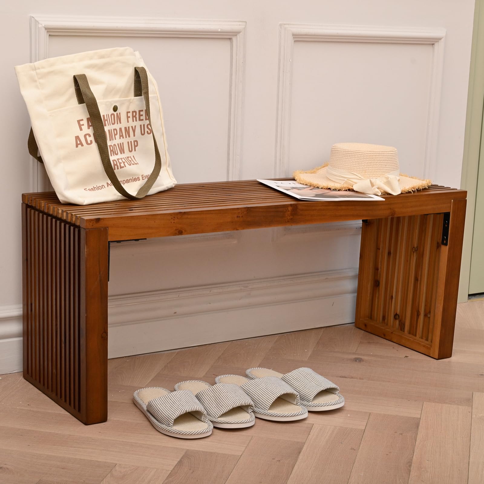 Handcrafted Solid Wood Bench, 30" - Farmhouse-Style Entryway Seating for Living & Dining Room, Rustic Design, Natural Finish