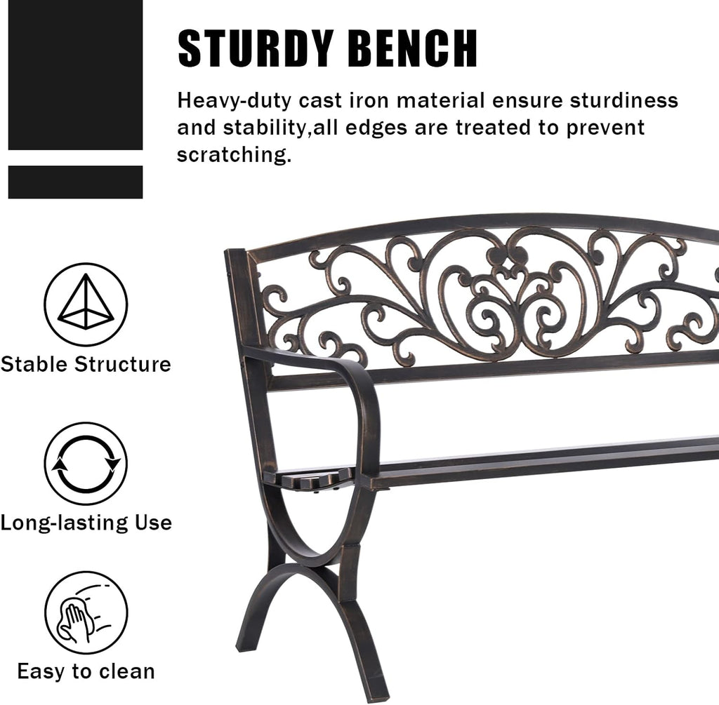 MFSTUDIO Floral Cast Iron Garden Bench