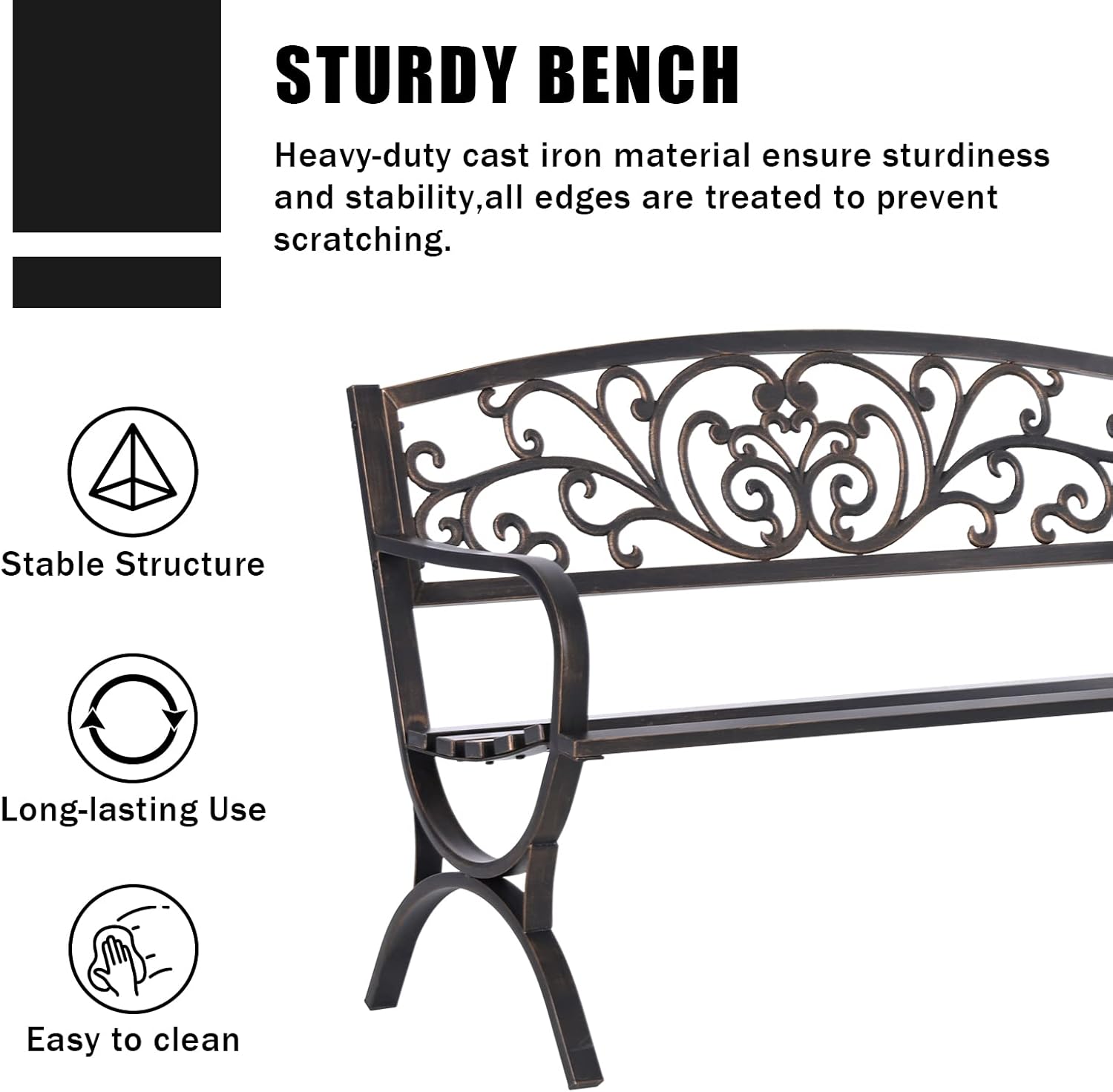 MFSTUDIO Floral Cast Iron Garden Bench