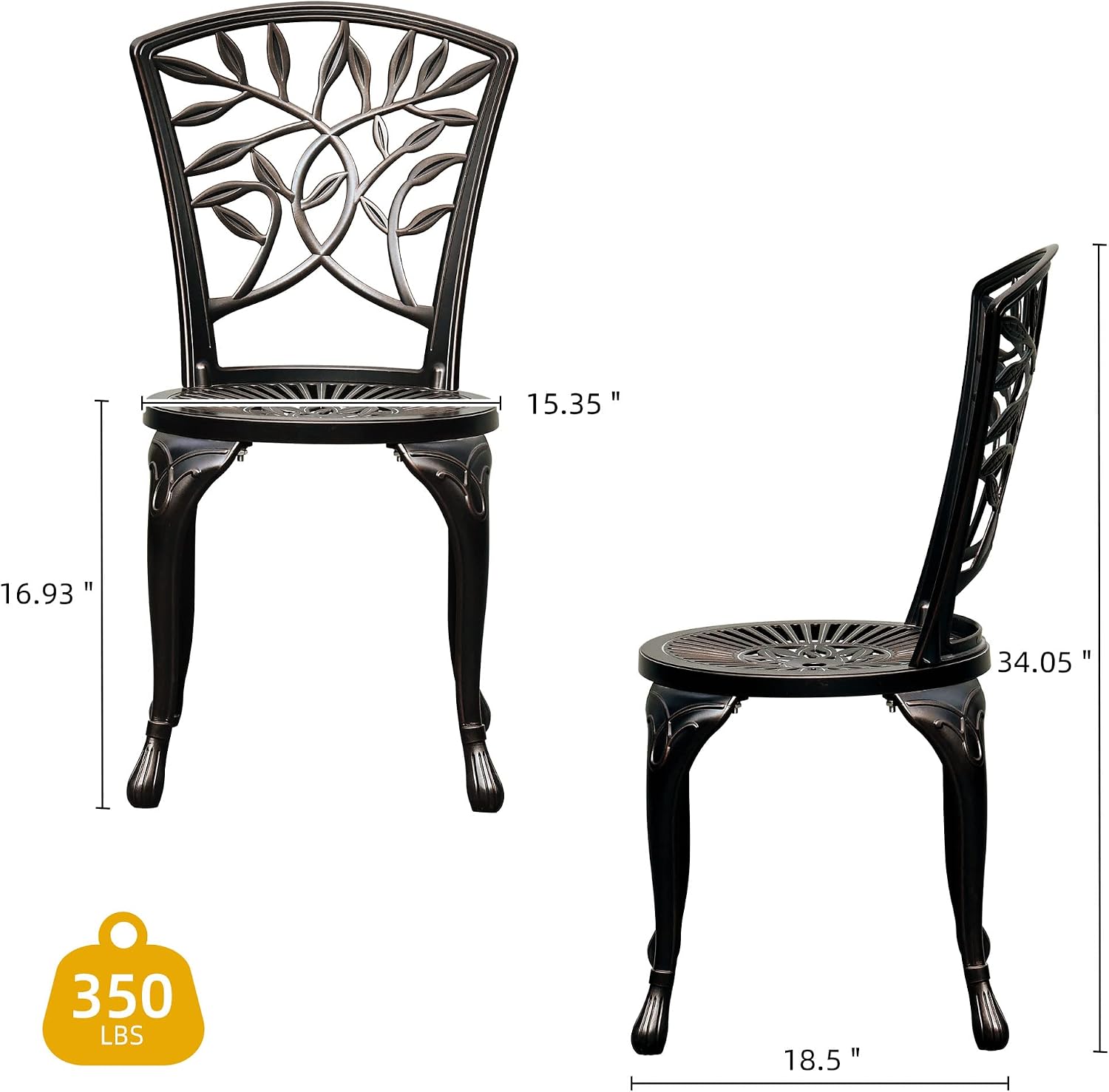 DWVO 2 Pack Cast Aluminum Patio Chairs
