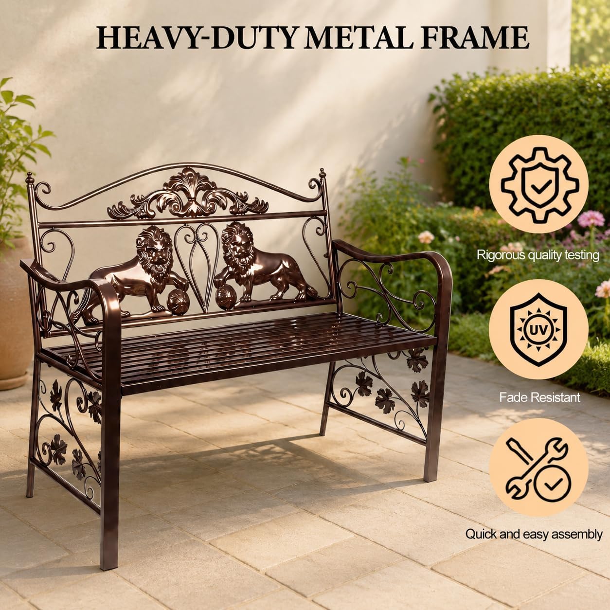 Vintage Lion Metal Garden Bench
