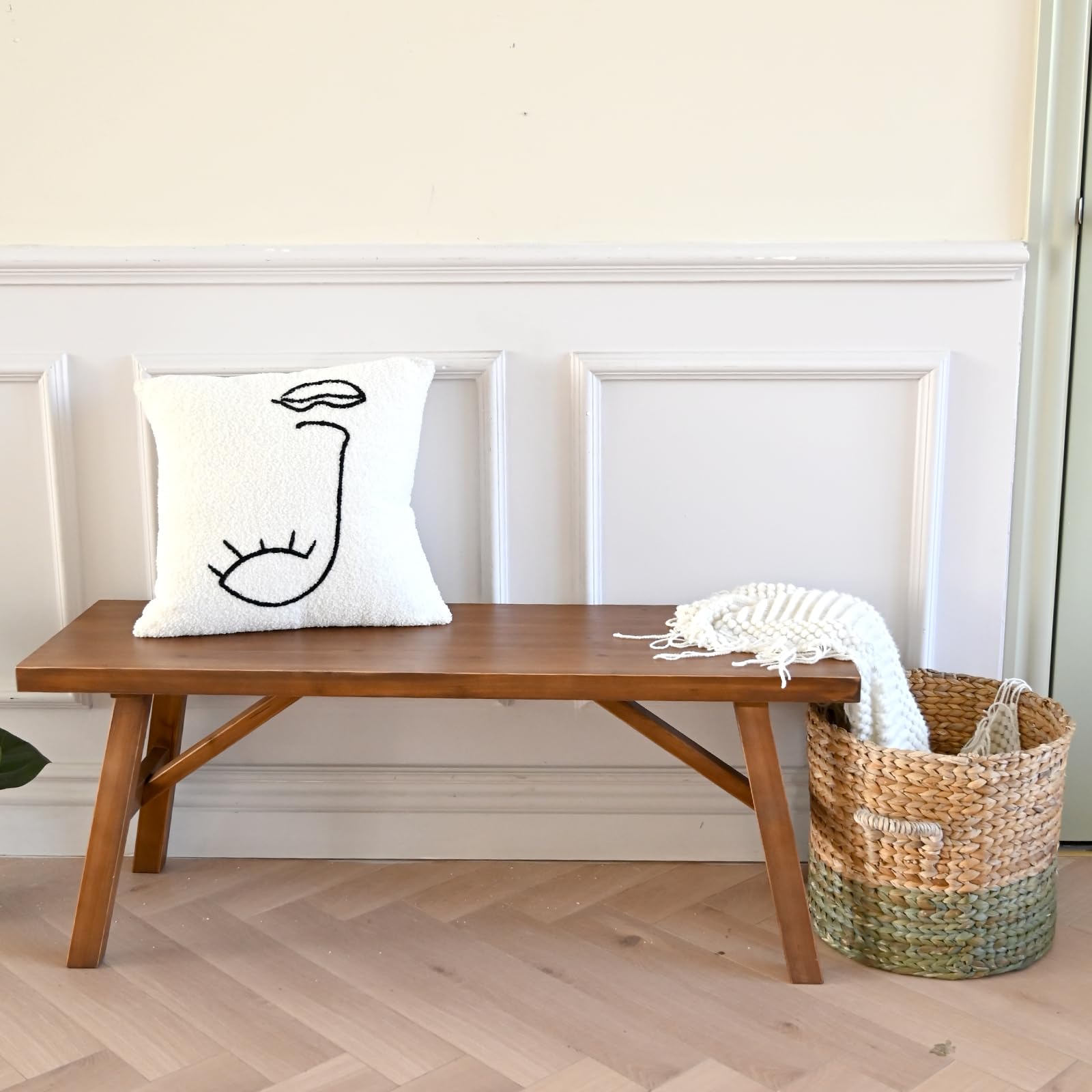 Handcrafted Solid Wood Bench, 30" - Farmhouse-Style Entryway Seating for Living & Dining Room, Rustic Design, Natural Finish