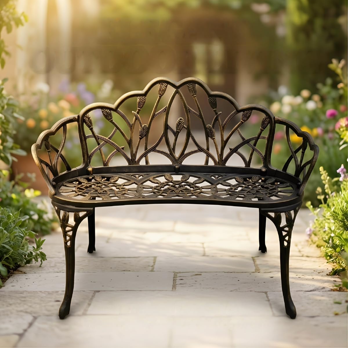 Cast Aluminum Patio Loveseat Bench