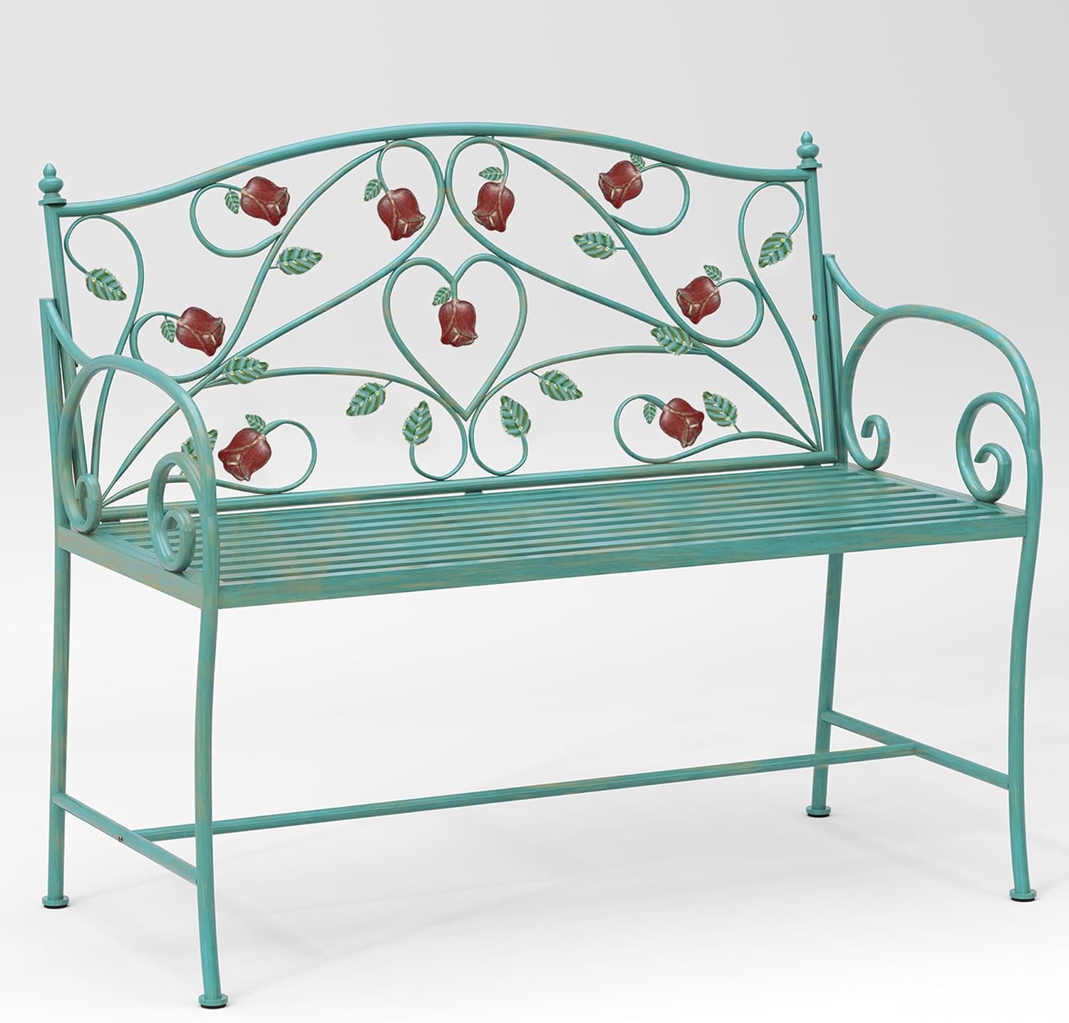 DIBRATY Rose Pattern 2-Seater Metal Bench