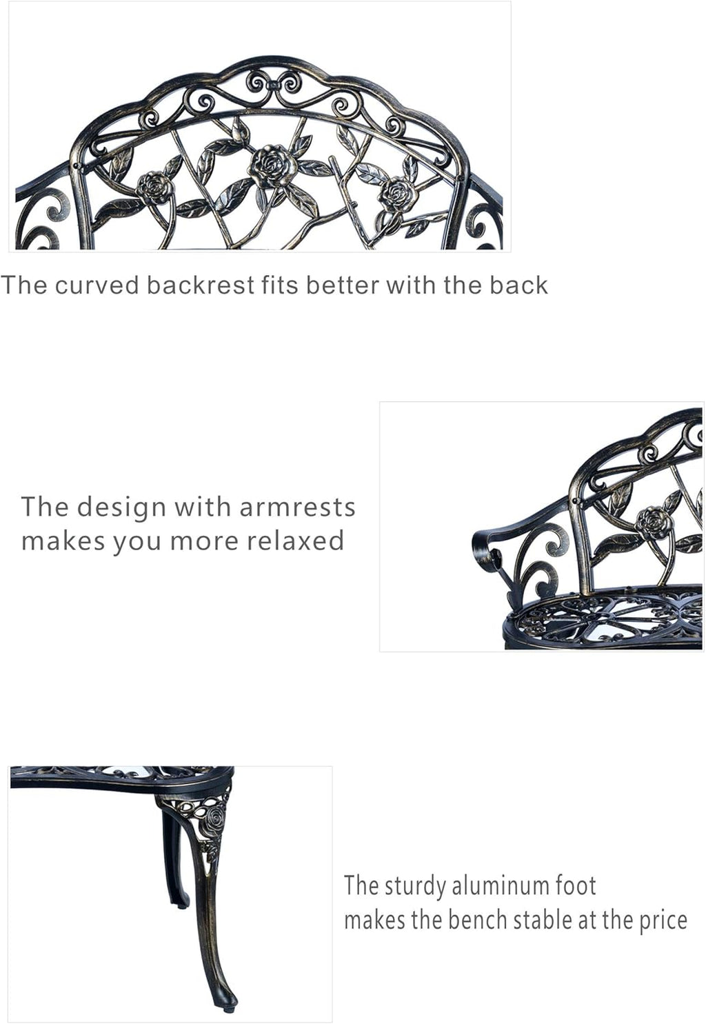 Cast Aluminum Double Seat Patio Bench