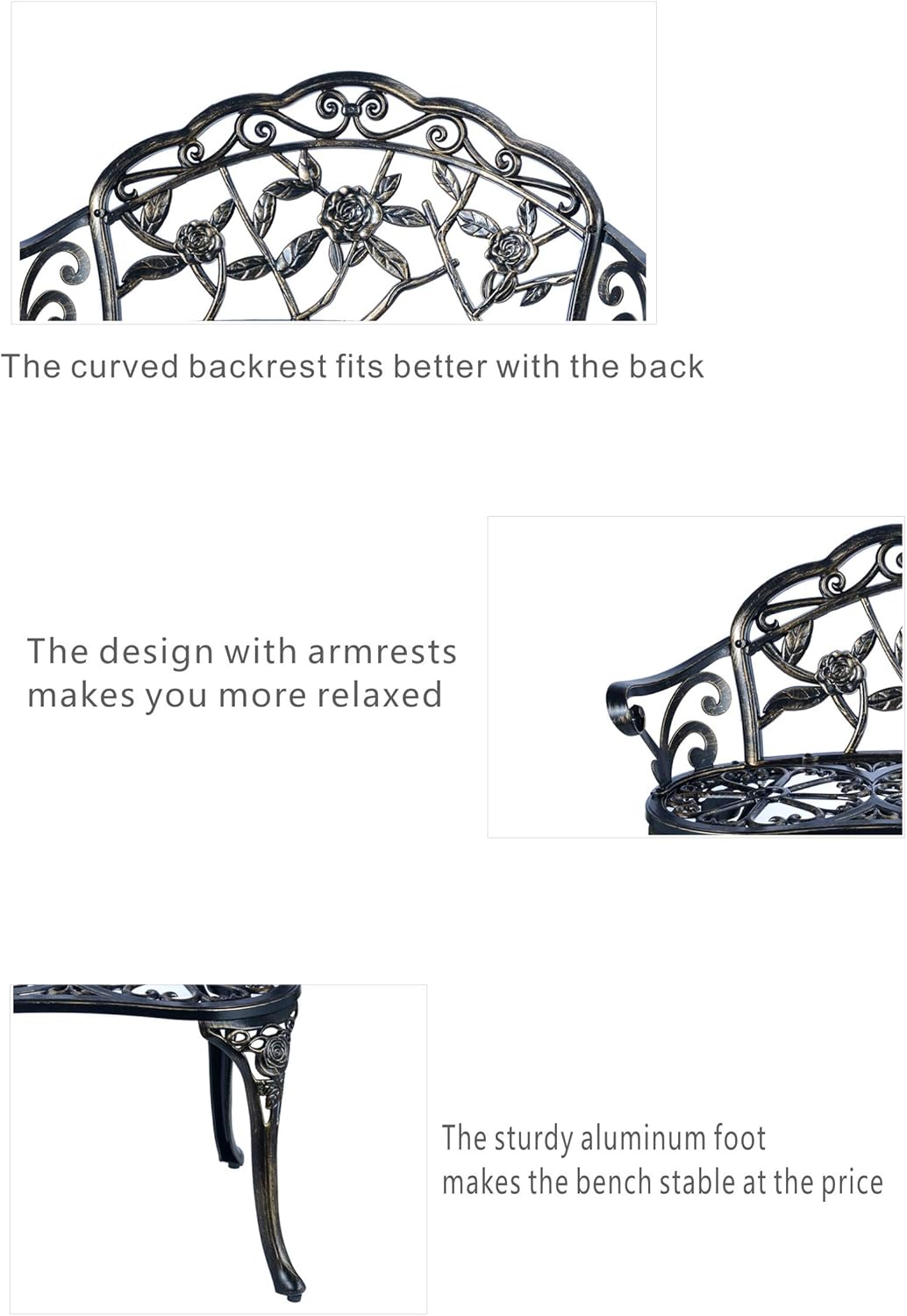 Cast Aluminum Double Seat Patio Bench