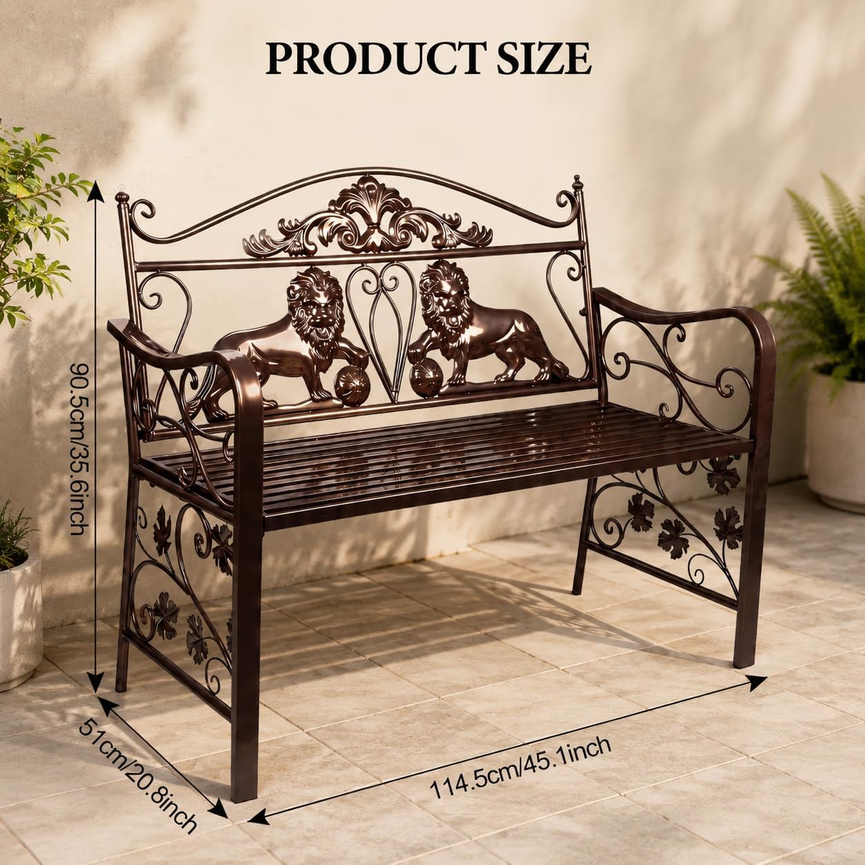 Vintage Lion Metal Garden Bench