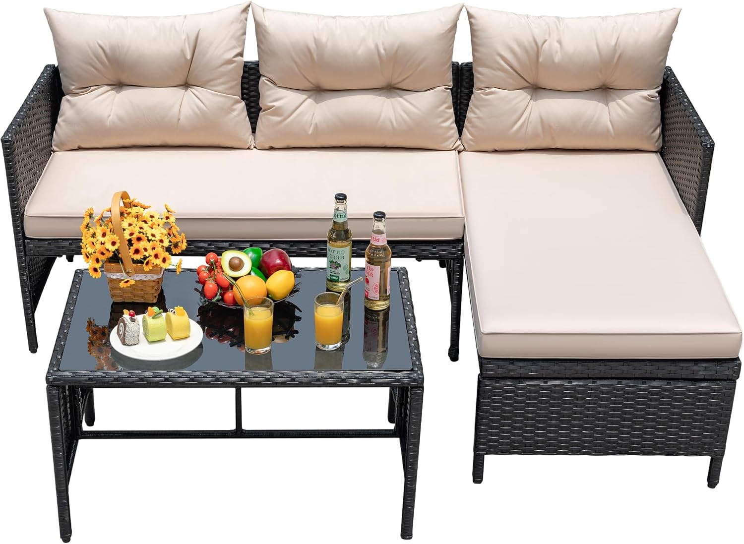 Devoko 3-Piece Rattan L Shaped Sofa