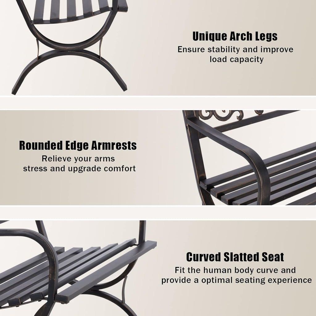 MFSTUDIO Floral Cast Iron Garden Bench