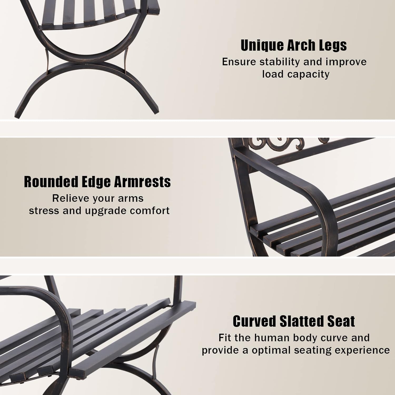 MFSTUDIO Floral Cast Iron Garden Bench